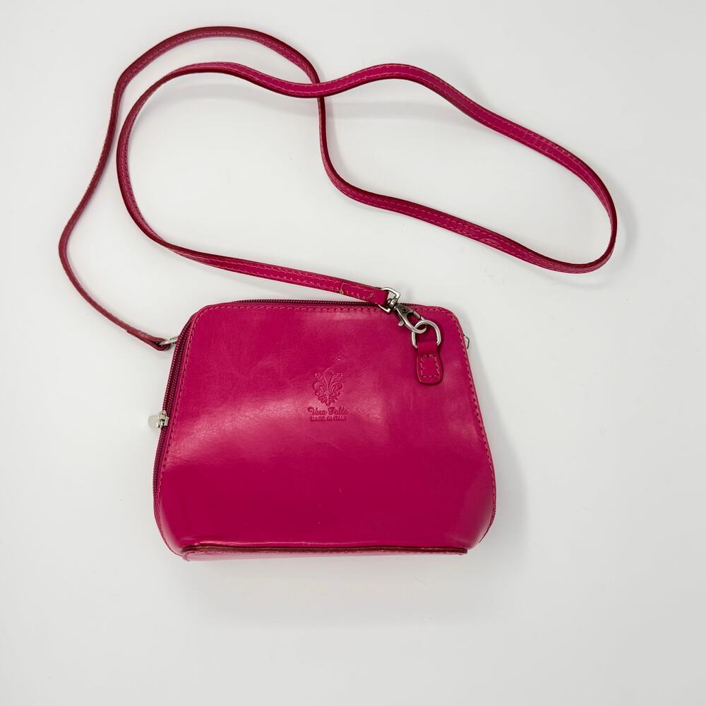 Vera Pelle Crossbody Handbag‎ Italian Leather Hot Pink Italy Minimalist Purse